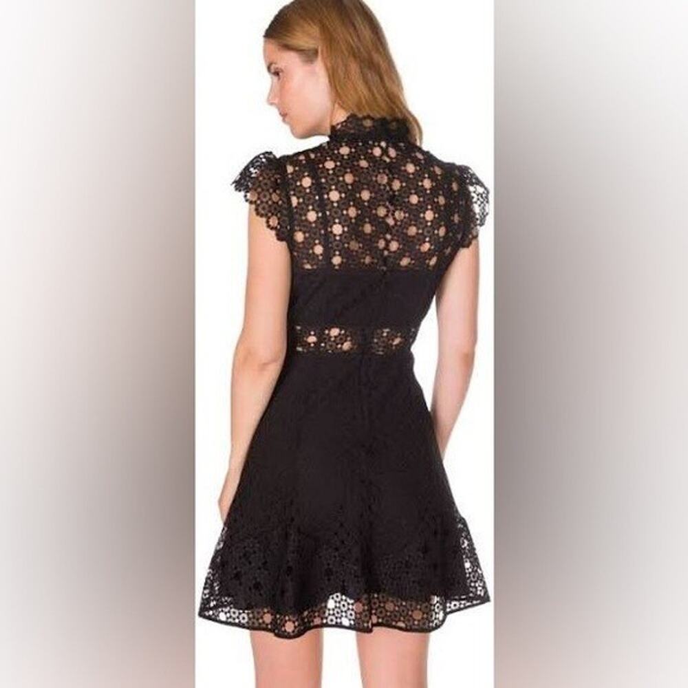 SANDRO Dress Black Guipure Lace Cap Sleeve Fit Flare Party Cocktail Small - Picture 2 of 9